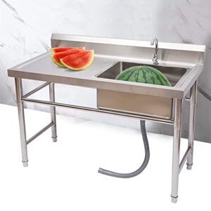 Commercial Stainless Steel Kitchen Sink w/Faucet -Commercial Untility Sink with Workstations Single Bowl with Left Drainboard (Restaurant, Kitchen, Laundry, Garage),1200x600mm(LxW)