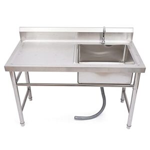 Commercial Stainless Steel Kitchen Sink w/Faucet -Commercial Untility Sink with Workstations Single Bowl with Left Drainboard (Restaurant, Kitchen, Laundry, Garage),1200x600mm(LxW)