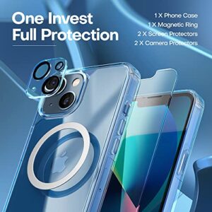 TAURI 5 in 1 Designed for iPhone 13 Case Crystal Clear, [Not-Yellowing] with 2X Tempered Glass Screen Protector + 2X Camera Lens Protector, [Military-Grade Drop Tested] Shockproof Slim Cover 6.1 inch