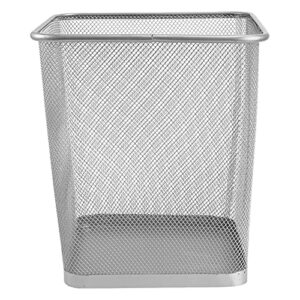 yarnow stainless steel mesh wastebasket trash can rectangular open top waste basket bin for home office kitchen (silver)