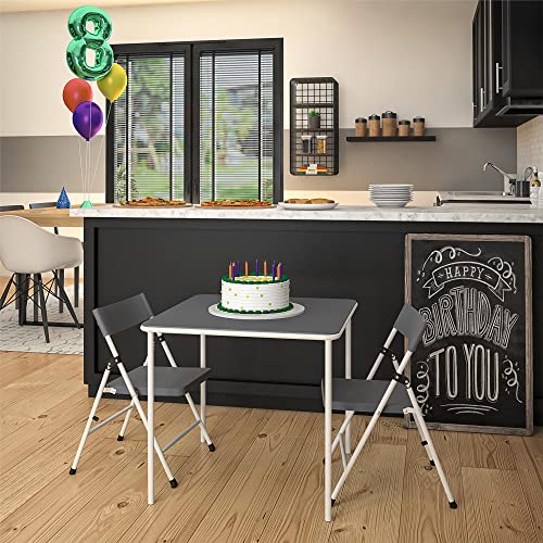 CoscoProducts Kid's 3-Piece Activity Set, Table and 2 Folding Chairs, Pinch-Free Design, Easy to Clean, Multi-Purpose, Easy to Assemble, Portable, Great for Snacking, Homework, & Games, Grey