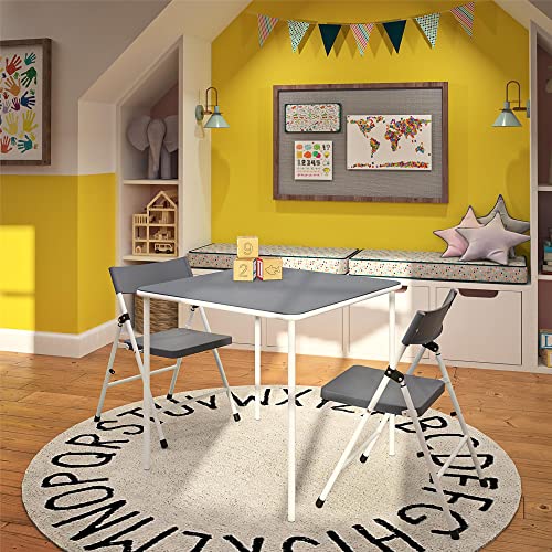 CoscoProducts Kid's 3-Piece Activity Set, Table and 2 Folding Chairs, Pinch-Free Design, Easy to Clean, Multi-Purpose, Easy to Assemble, Portable, Great for Snacking, Homework, & Games, Grey