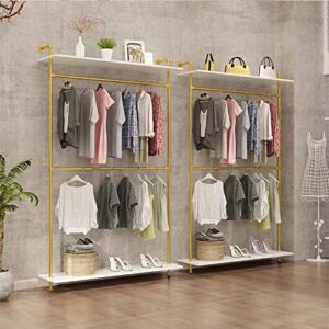 wfderan industrial clothing store 2-tier pipe and wood garment rack,wall mounted storage clothes shoe bag hanging shelves,retail shop clothes display stands (gold, one pipe shlef, 47.2" l)