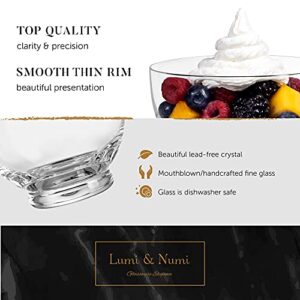 Hand Blown Glass Dessert Bowls – Set Of 4 Crystal Dessert Cups and Gold-Plated Spoons – Lead-free Ice Cream Bowls for Appetizers, Condiments and Cocktails by Lumi & Numi, 12 oz.