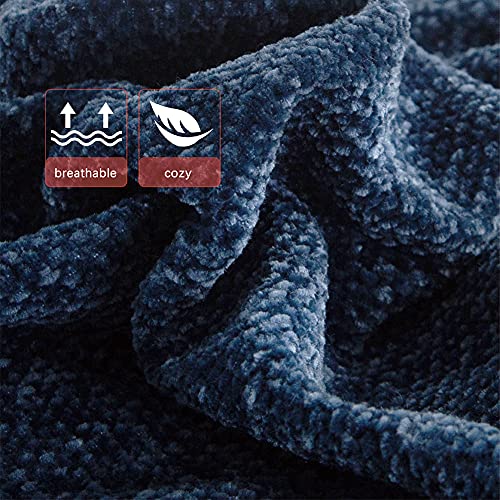 ACCOTIA Navy Blue Chenille Throw Blanket for Couch, Super Soft Fluffy Throw Blanket for Chair, 50X60inches - Super Fluffy Warm Decorative Fringe for Home Décor, Bed and Living Room（50“X60, Navy）