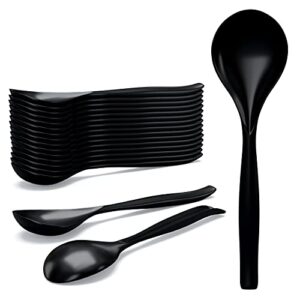 18 pack large black mixing heavy duty disposable plastic serving spoons utensils set - 10" big heavy weight reusable cooking plasticware for party buffet catering hard silverware for salads sauses