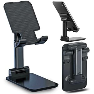 cell phone stand, height angle adjustable phone stand for desk, desktop mobile phone tablet holder, cradle, dock, compatible with all mobile phones, iphone, ipad, samsung, android smartphone, black