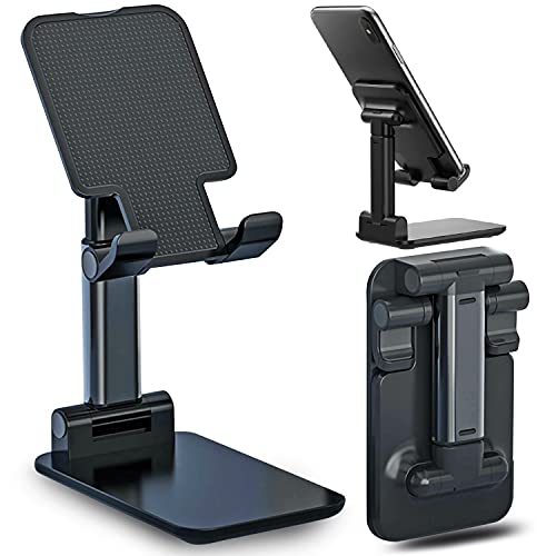 Cell Phone Stand, Height Angle Adjustable Phone Stand for Desk, Desktop Mobile Phone Tablet Holder, Cradle, Dock, Compatible with All Mobile Phones, iPhone, iPad, Samsung, Android Smartphone, Black