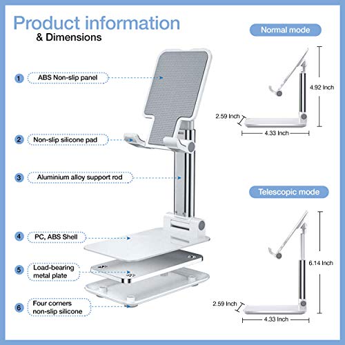 Cell Phone Stand, Height Angle Adjustable Phone Stand for Desk, Desktop Mobile Phone Tablet Holder, Cradle, Dock, Compatible with All Mobile Phones, iPhone, iPad, Samsung, Android Smartphone, Black