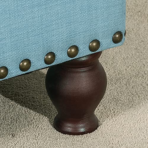 Homebeez Fabric Storage Ottoman Long Bench Button-Tufted Rectangular Footstool with Wood Legs(Blue)