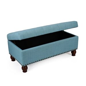 Homebeez Fabric Storage Ottoman Long Bench Button-Tufted Rectangular Footstool with Wood Legs(Blue)