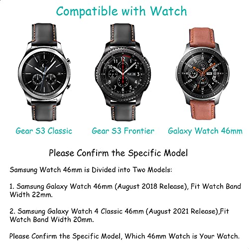 Galaxy Watch 46mm Bands 2 Pack, Compatible with Samsung Gear S3 Frontier / Classic Band, for Galaxy Watch 46mm Band, Width 22mm Leather Men Women Quick Release Smart Straps (Black+Brown)