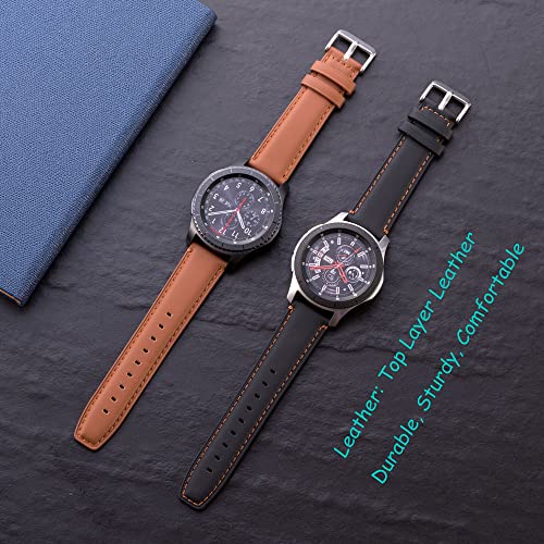 Galaxy Watch 46mm Bands 2 Pack, Compatible with Samsung Gear S3 Frontier / Classic Band, for Galaxy Watch 46mm Band, Width 22mm Leather Men Women Quick Release Smart Straps (Black+Brown)