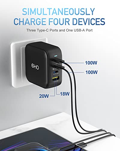 USB C Wall Charger, 100W PD 3.0 PPS 4-Port GaN III Fast Charger Type C Charging Station Foldable Power Adapter Travel Charger Block Compatible w/MacBook, Laptop, iPad, iPhone, Samsung and More-Black