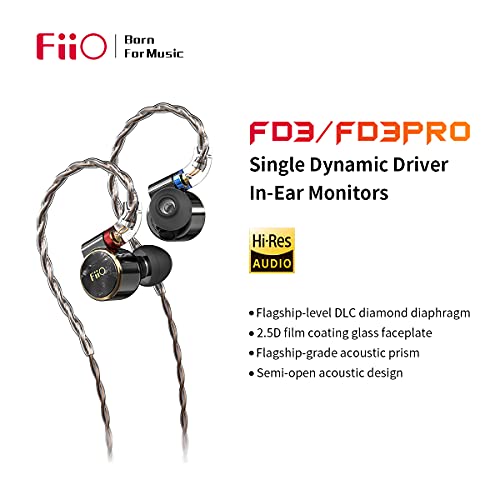 FiiO FD3 Earphones in-Ear Earbuds High Resolution 1DD Bass Heavy MMCX Connector Replaceable Cable with 2.5/3.5/4.4mm Plugs (Black)