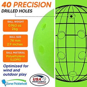 ZONE PICKLEBALL Neon Green Outdoor Pickleballs | USAPA Approved | 40 Holes | Durable | 6 Pack|