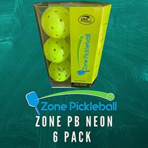 ZONE PICKLEBALL Neon Green Outdoor Pickleballs | USAPA Approved | 40 Holes | Durable | 6 Pack|