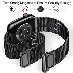 Geoumy Magnetic Band Compatible with Apple Watch 42mm 44mm 45mm 49mm, Stainless Steel Mesh Milanese Strap with Loop, Metal Wristband for iWatch SE Ultra Series 8 7 6 5 4 3 2 1 for Women Men, Black