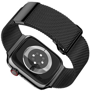 Geoumy Magnetic Band Compatible with Apple Watch 42mm 44mm 45mm 49mm, Stainless Steel Mesh Milanese Strap with Loop, Metal Wristband for iWatch SE Ultra Series 8 7 6 5 4 3 2 1 for Women Men, Black