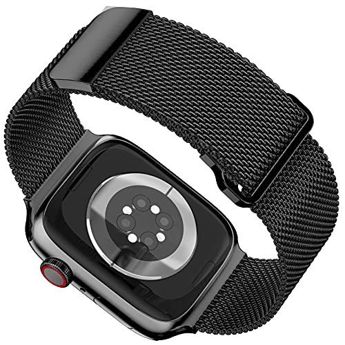 Geoumy Magnetic Band Compatible with Apple Watch 42mm 44mm 45mm 49mm, Stainless Steel Mesh Milanese Strap with Loop, Metal Wristband for iWatch SE Ultra Series 8 7 6 5 4 3 2 1 for Women Men, Black