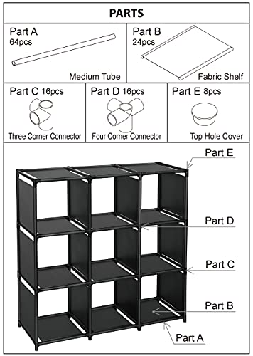 FIDUCIAL HOME 9 Cubes Storage Organizer, Sturdy Metal Frame, Black