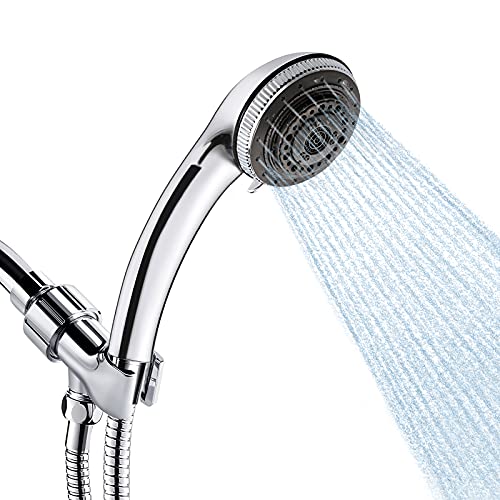 Welan Shower Head with Handheld High Pressure,7 Functions Hand Held Shower head with Stainless Steel 60 inch Hose-Chrome Finish, High Flow Hand Held Rain Showerhead