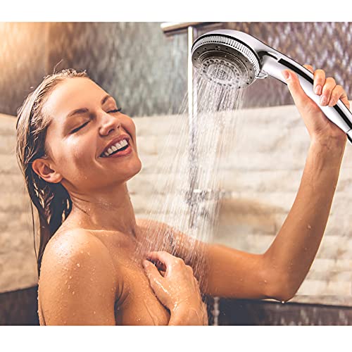 Welan Shower Head with Handheld High Pressure,7 Functions Hand Held Shower head with Stainless Steel 60 inch Hose-Chrome Finish, High Flow Hand Held Rain Showerhead