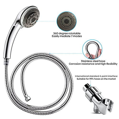 Welan Shower Head with Handheld High Pressure,7 Functions Hand Held Shower head with Stainless Steel 60 inch Hose-Chrome Finish, High Flow Hand Held Rain Showerhead