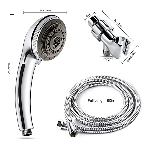 Welan Shower Head with Handheld High Pressure,7 Functions Hand Held Shower head with Stainless Steel 60 inch Hose-Chrome Finish, High Flow Hand Held Rain Showerhead