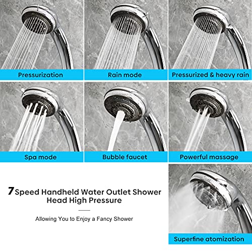 Welan Shower Head with Handheld High Pressure,7 Functions Hand Held Shower head with Stainless Steel 60 inch Hose-Chrome Finish, High Flow Hand Held Rain Showerhead