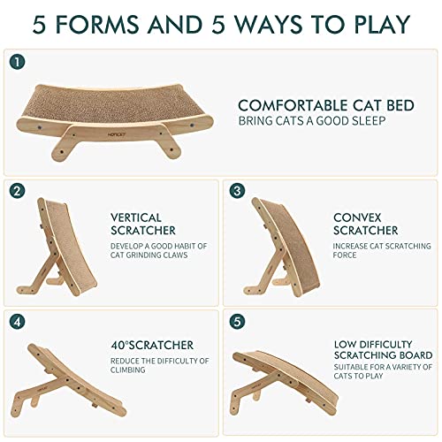 Honcet Cat Scratcher, Cardboard Cat Scratcher with Solid Wood Frame are More Durable, Reversible Cat Furniture, 5 in 1 Cat Scratchers for Indoor Cats of Small Medium Size. (1 Count (Pack of 1)