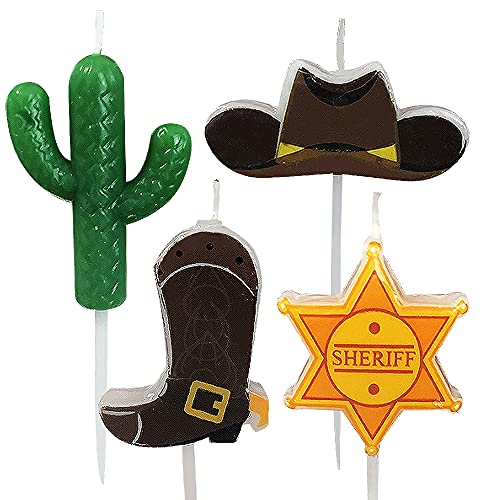 ArtCreativity Western Pick Candles, Set of 4, Cowboy Themed Birthday Cake Candles, Birthday Party Supplies and Decorations, Cake Topper, Cupcake Topper