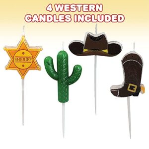 ArtCreativity Western Pick Candles, Set of 4, Cowboy Themed Birthday Cake Candles, Birthday Party Supplies and Decorations, Cake Topper, Cupcake Topper