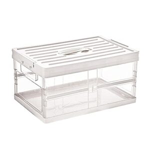 radefasun l size clear foldable storage bins with lids plastic collapsible storage box portable stackable grocery toys books container folding latching storage crate for indoor outdoor car trunk white