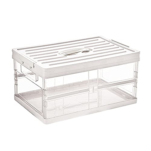 Radefasun L Size Clear Foldable Storage Bins with Lids Plastic Collapsible Storage Box Portable Stackable Grocery Toys Books Container Folding Latching Storage Crate for Indoor Outdoor Car Trunk White