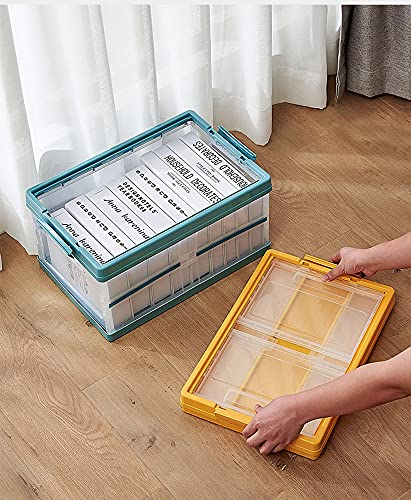 Radefasun L Size Clear Foldable Storage Bins with Lids Plastic Collapsible Storage Box Portable Stackable Grocery Toys Books Container Folding Latching Storage Crate for Indoor Outdoor Car Trunk White