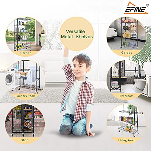 EFINE 5-Shelf Shelving Units and Storage on 3'' Wheels with Shelf Liners Set of 5, NSF Certified, Adjustable Heavy Duty Carbon Steel Wire Shelving Unit (30W x 14D x 63.7H) Pole Diameter 1 Inch