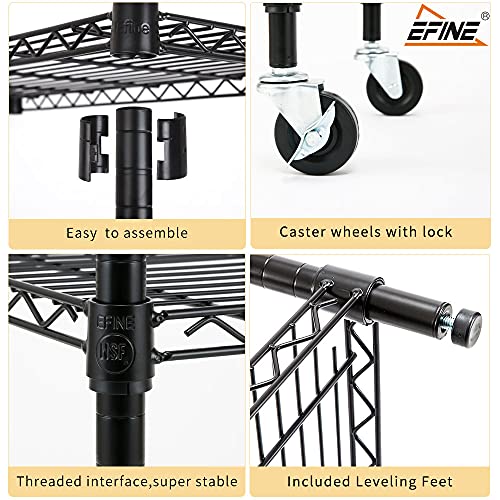 EFINE 5-Shelf Shelving Units and Storage on 3'' Wheels with Shelf Liners Set of 5, NSF Certified, Adjustable Heavy Duty Carbon Steel Wire Shelving Unit (30W x 14D x 63.7H) Pole Diameter 1 Inch