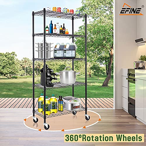 EFINE 5-Shelf Shelving Units and Storage on 3'' Wheels with Shelf Liners Set of 5, NSF Certified, Adjustable Heavy Duty Carbon Steel Wire Shelving Unit (30W x 14D x 63.7H) Pole Diameter 1 Inch