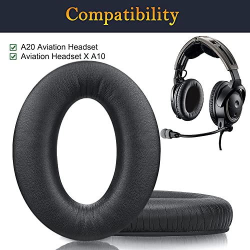 SOULWIT Replacement Earpads for Bose A20 Aviation Headset, Aviation Headset X A10, Ear Pads Cushions with Softer Leather, High-Density Noise Isolation Foam (Black)