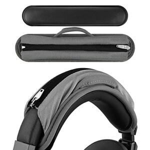 geekria medium hook and loop headband cover + headband pad set/headband protector with zipper/diy installation no tool needed, compatible with ath bose b jbl hyperx sony headphones (grey)