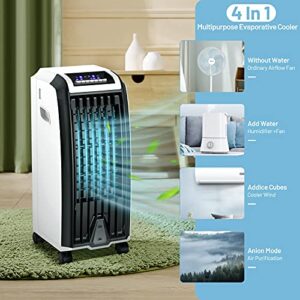 KOTEK Evaporative Cooler, Portable Air Cooler, Fan & Humidifier w/7.5H Timer, Anion Function, 3 Modes & 3 Speeds, Bladeless Quiet Evaporative Air Cooler w/Remote Control for Home, Office