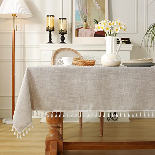 Laolitou Rustic Tablecloth Cotton Linen Waterproof Tablecloths Burlap Table Cloths for Kitchen Dining Cloth Table Cloth for Rectangle Tables Coffee Lines Rectangle,55''x70'',4-6 Seats