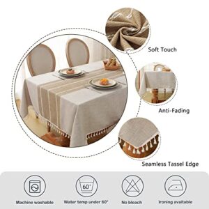 Laolitou Rustic Tablecloth Cotton Linen Waterproof Tablecloths Burlap Table Cloths for Kitchen Dining Cloth Table Cloth for Rectangle Tables Coffee Lines Rectangle,55''x70'',4-6 Seats