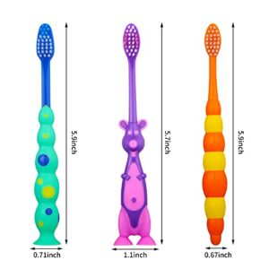 Lauwell Toddler Toothbrush Kids Manual Toothbrush Individually Wrapped Toothbrushes with Covers Suction Cup Toothbrush Lovely Soft Bristle Animal Toothbrush for Kids Sensitive Teeth (12 Pieces)