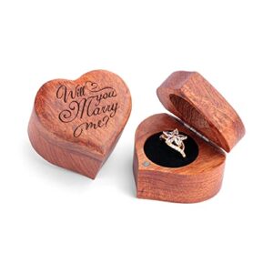 ring box heart - handmade wooden ring box for proposal, rustic vintage ring bearer box, wooden ring box heart shape ring box (will you marry me - heart)