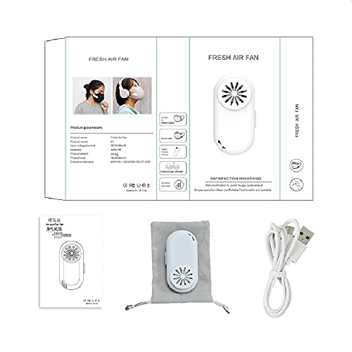 Personal Ionizer Air Purifier Wearable, Breathe Cooler Wearable Air Purifier, Wearable Clip-On Air Face Ma-sk Fan, USB Charging Bedroom Office Travel Air Purifier for Kids,Adults (White)