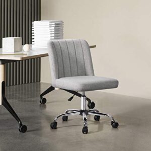raamzo home office chair mid-back armless adjustable height swivel rolling with metal legs in grey fabric upholstery