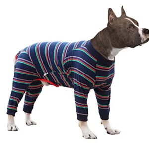 Size XS to 3XL, 2 Colors Dog Onesie Long Sleeve, Full Cover Pet Pajamas, Dog Plaid Shirt, Lightweight Dog Jumpsuit Striped Small