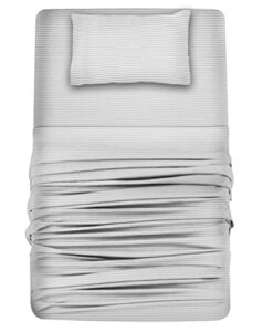 dreamer's nest jersey bed sheet set cotton blend knit 3 piece - 1 flat sheet 1 fitted sheet 1 pillowcases t-shirt soft stretchable sheets all season bedding (grey stripe, twin)